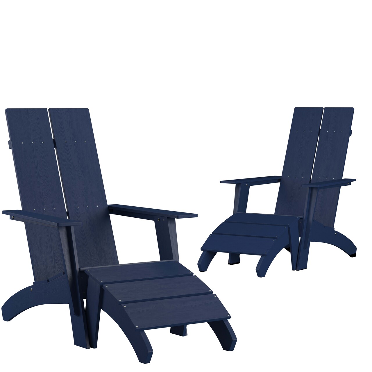 Merrick Lane Set of 2 Piedmont Adirondack Slatted Back Patio Chairs With Accompanying Foot Ottomans